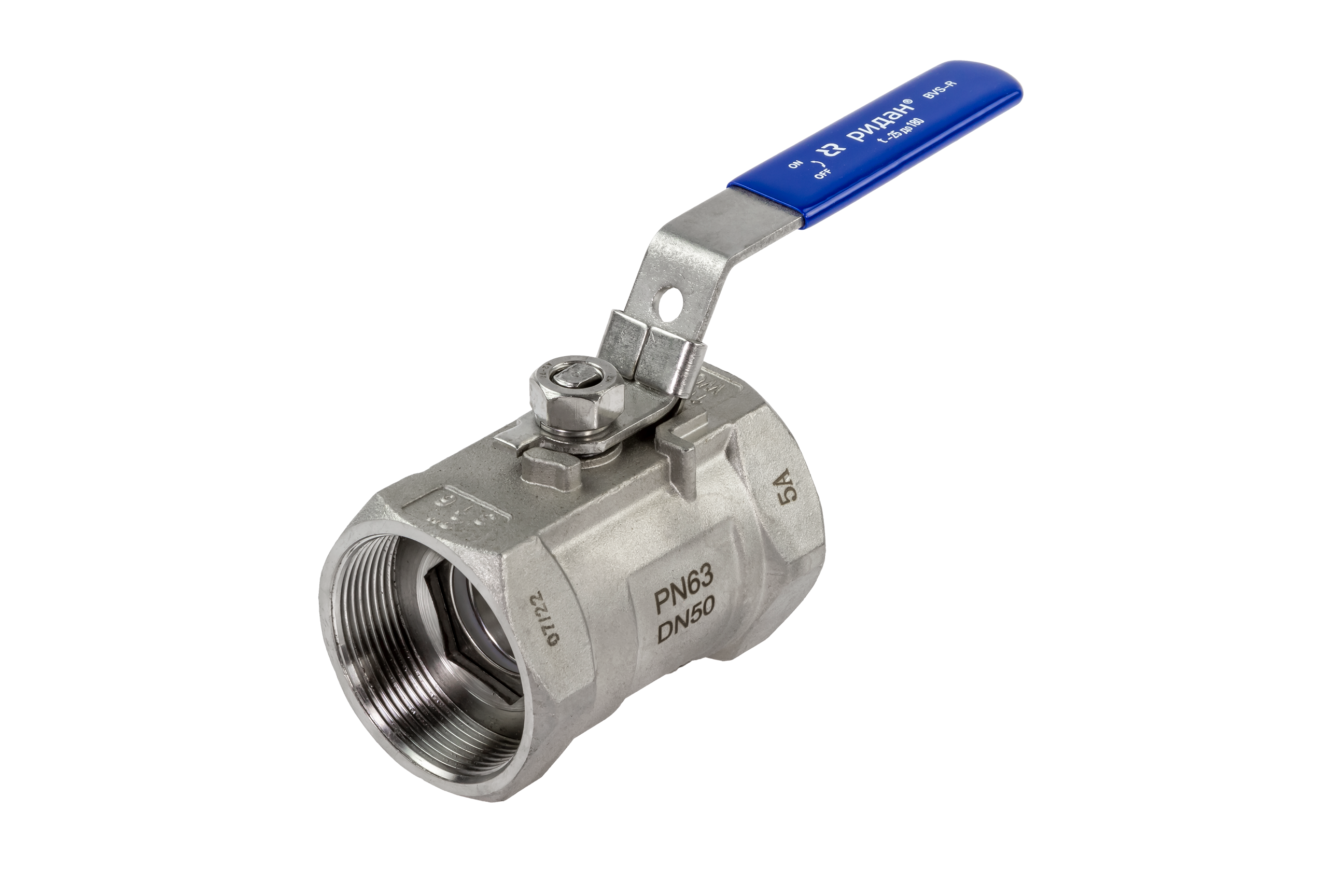 Ридан BVS-R 082X4600R — Шаровый кран резьбовой DN8 PN63, с рукояткой, корпус — коррозионностойкая сталь, шар — коррозионностойкая сталь AISI316; уплотнение по шару R-PTFE (15% C)