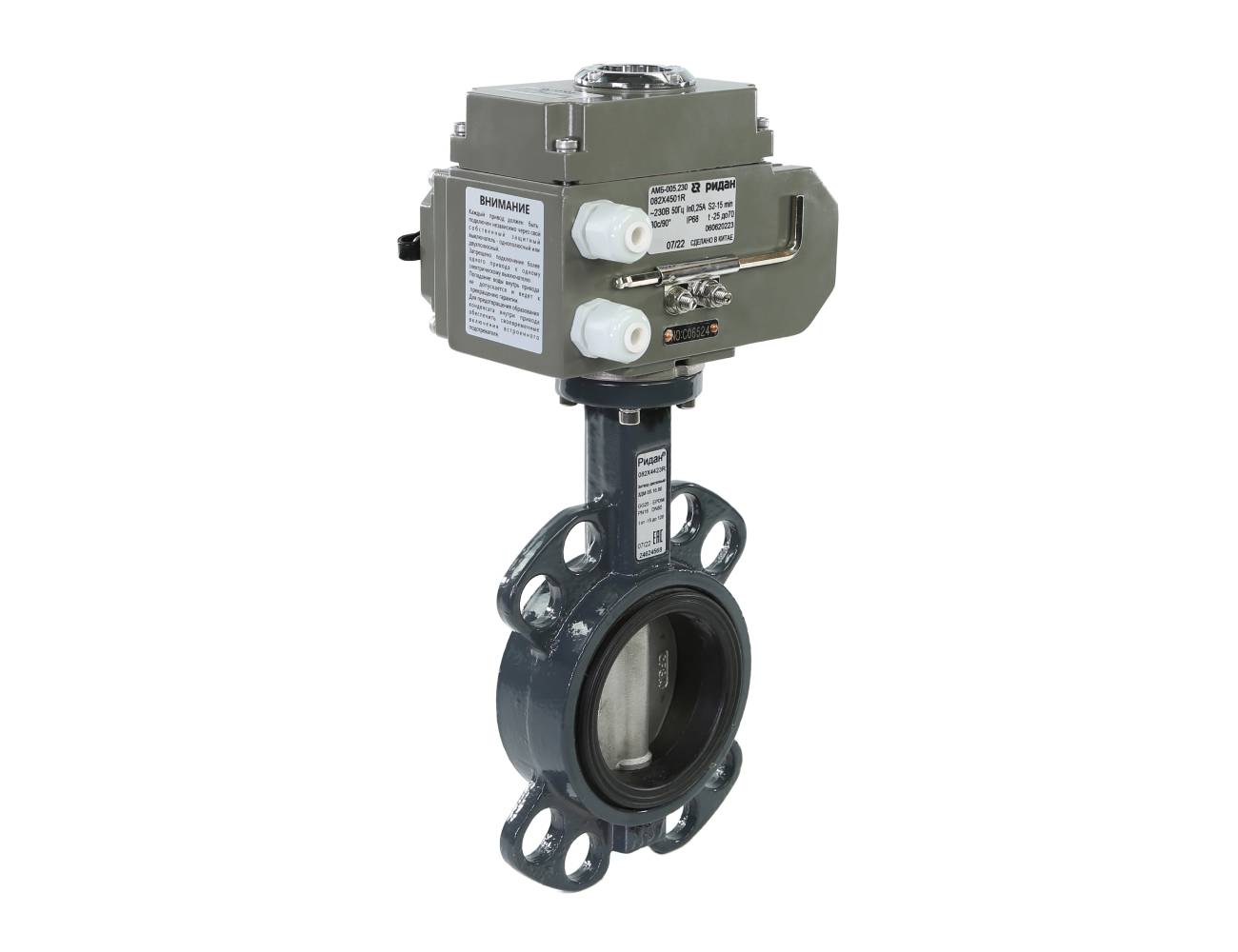 Ридан 082X4538R — Затвор дисковый PN16, DN250, диск — чугун, с электроприводом 220В